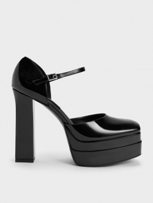 Γοβεσ Charles And Keith λουστρινι flatforms D'Orsay μαυρα | 68053-RKYL