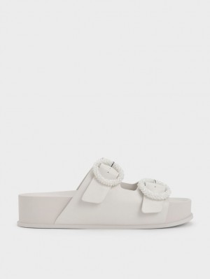 Σανδάλια Slide Charles And Keith Beaded Circle ασπρα | 20184-XBOA