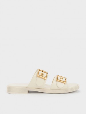 Σανδάλια Slide Charles And Keith Buckled Double λουρακια ασπρα | 47289-JAZG