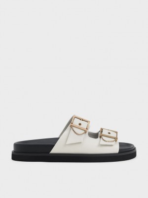Σανδάλια Slide Charles And Keith Chain-Link Buckled ασπρα | 40257-MRDG