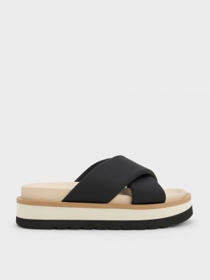 Σανδάλια Slide Charles And Keith Crossover flatforms μαυρα | 19523-YGXR