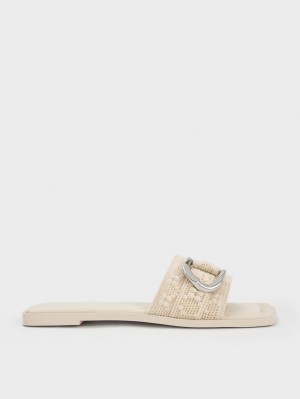 Σανδάλια Slide Charles And Keith Gabine Crochet & Mesh κρέμα | 95628-WLGA