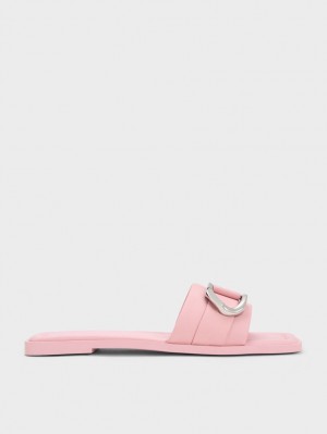 Σανδάλια Slide Charles And Keith Gabine δερματινα ροζ | 46970-UPCK