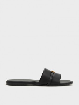 Σανδάλια Slide Charles And Keith Metallic Accent Round-toe μαυρα | 27695-GBAR