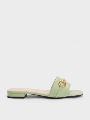 Σανδάλια Slide Charles And Keith Metallic Bar μεντα | 01863-VAQE