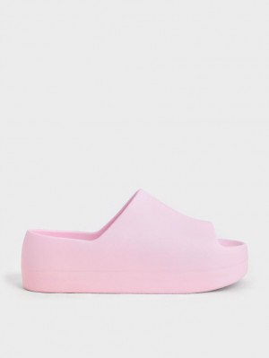 Σανδάλια Slide Charles And Keith Morgan flatforms ανοιχτο ροζ | 56310-NAUC