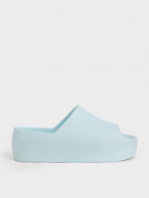 Σανδάλια Slide Charles And Keith Morgan flatforms ανοιχτο μπλε | 04658-TJHP