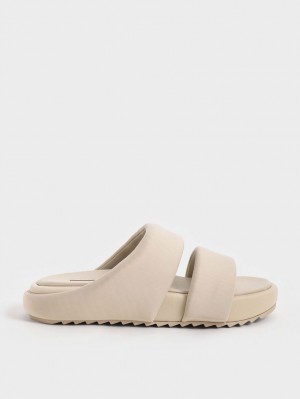 Σανδάλια Slide Charles And Keith Recycled Polyester Με Επένδυση Μπεζ | 63047-NDCJ