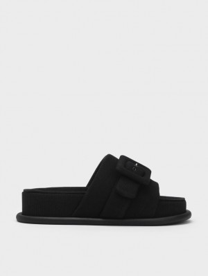Σανδάλια Slide Charles And Keith Sinead Woven Buckled μαυρα | 94130-IGNL