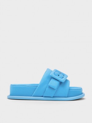 Σανδάλια Slide Charles And Keith Sinead Woven Buckled μπλε | 16854-WOHN