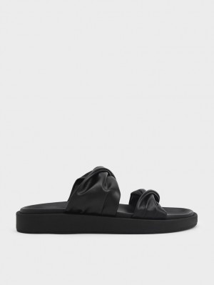 Σανδάλια Slide Charles And Keith Twist λουρακια Με Επένδυση μαυρα | 15463-KPXA
