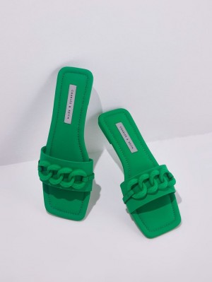 Σανδάλια Slide Charles And Keith Χοντρός Chain-Link πρασινο | 67204-RAGL