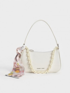 τσάντεσ ώμου Charles And Keith Alcott Scarf Chain-Link κρέμα | 56209-EBXZ