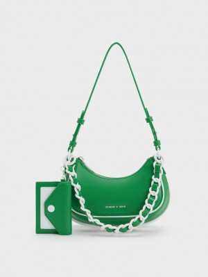 τσάντεσ ώμου Charles And Keith Alouette Curved πρασινο | 74983-VULQ