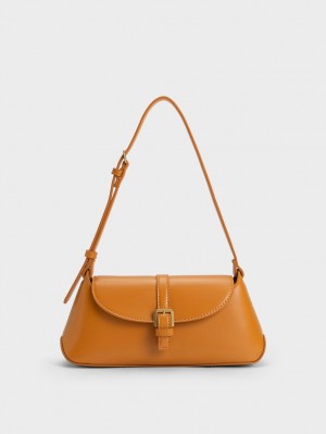 τσάντεσ ώμου Charles And Keith Annelise Double Belted πορτοκαλι | 52768-PGEN