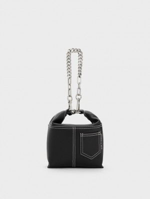 τσάντεσ ώμου Charles And Keith Anthea Contrast-Trim μαυρα | 74318-WOXN