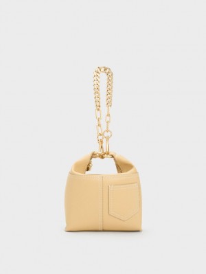 τσάντεσ ώμου Charles And Keith Anthea Contrast-Trim Μπεζ | 76089-UJNF