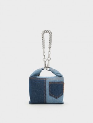 τσάντεσ ώμου Charles And Keith Anthea Denim Contrast-Trim μπλε | 56142-WPCT