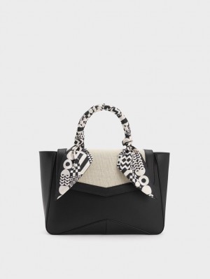 τσαντα χειροσ Charles And Keith Arley καμβα Scarf-Wrapped Top μαυρα | 31756-QMUC