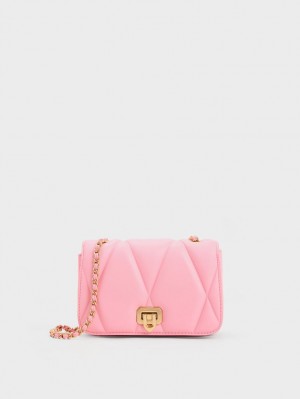 τσάντεσ ώμου Charles And Keith Arwen Καπιτονέ ροζ | 31850-WSUO