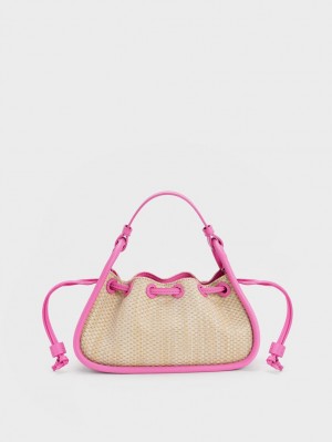 τσαντα χειροσ Charles And Keith Ashby Raffia Curved ροζ | 52790-LESA