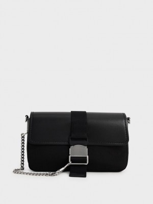 τσάντεσ ώμου Charles And Keith Aspen Metallic Belt πόρπης μαυρα | 70132-TJVW