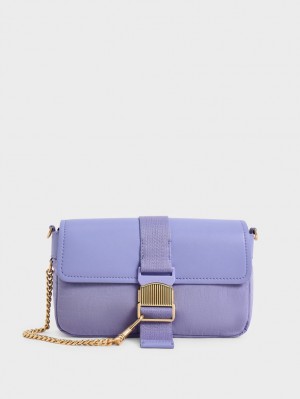 τσάντεσ ώμου Charles And Keith Aspen Metallic Belt πόρπης μωβ | 31087-MODW