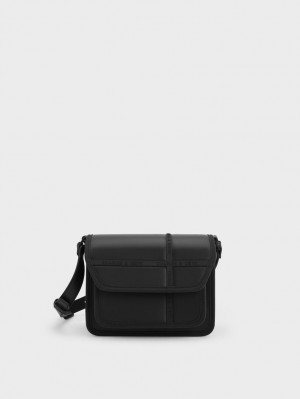 τσάντεσ χιαστί Charles And Keith Avenue Contrast-Trim μαυρα | 21605-TNXG