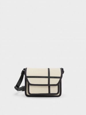 τσάντεσ χιαστί Charles And Keith Avenue Contrast-Trim κρέμα | 72398-FHQN