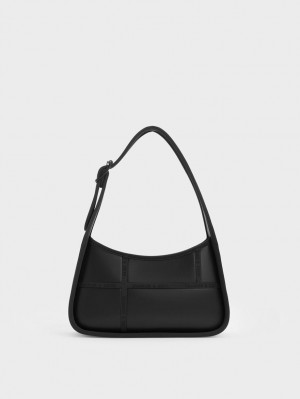τσάντεσ ώμου Charles And Keith Avenue Contrast-Trim Trapeze μαυρα | 35702-YUFK