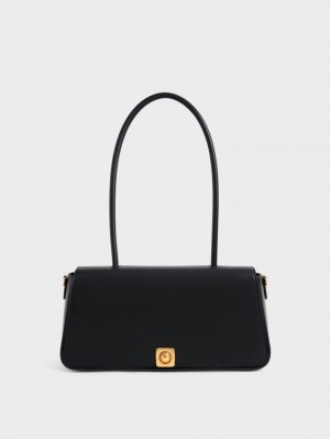 τσάντεσ ώμου Charles And Keith Avis Elongated Handle Trapeze μαυρα | 52348-DYOV