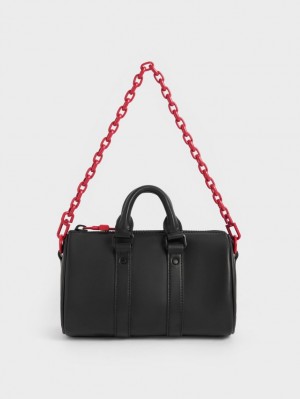 τσάντεσ χιαστί Charles And Keith Balta Chain-Link Bowling μαυρα | 82479-AHVS