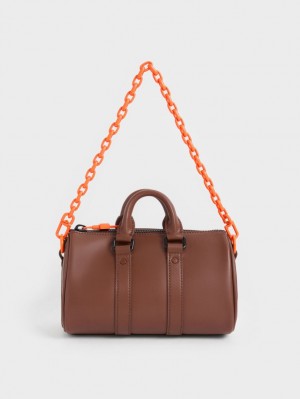τσάντεσ χιαστί Charles And Keith Balta Chain-Link Bowling καφε | 02931-WJBM