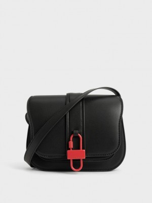 τσάντεσ χιαστί Charles And Keith Balta Padlock μαυρα | 52680-OLQH