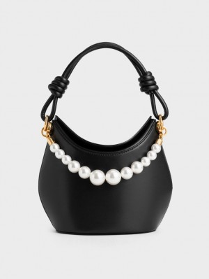τσαντα χειροσ Charles And Keith Bead-Embellished Knotted μαυρα | 14852-LVBK