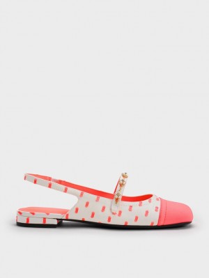 Παπουτσια Μπαλαρινεσ Charles And Keith Beaded Flower Printed Slingback κοραλι | 97645-MZPT
