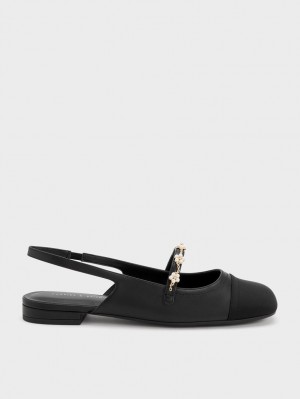 Παπουτσια Μπαλαρινεσ Charles And Keith Beaded Flower Slingback μαυρα | 39481-ZAXR