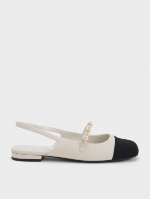 Παπουτσια Μπαλαρινεσ Charles And Keith Beaded Flower Slingback ασπρα | 81092-NVFL