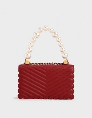 τσάντεσ χιαστί Charles And Keith Beaded Handle κοκκινα | 48236-LZFW