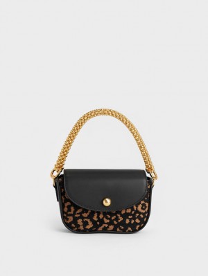 τσάντεσ ώμου Charles And Keith Beaded Metallic Handle Sculptural μαυρα | 79526-OKPG