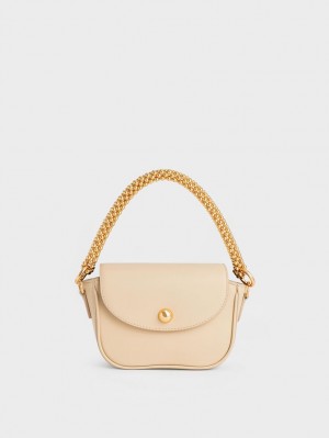 τσάντεσ ώμου Charles And Keith Beaded Metallic Handle Sculptural Μπεζ | 78143-VZTI