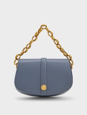 τσάντεσ ώμου Charles And Keith Blair Chain Handle μπλε | 09528-UEXW