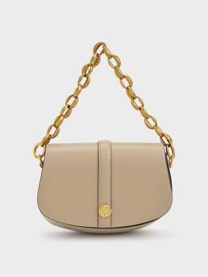 τσάντεσ ώμου Charles And Keith Blair Chain Handle Μπεζ | 25480-OZSF