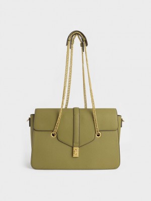 τσαντα χειροσ Charles And Keith Blair Double Chain Ελιά | 13059-GSDT