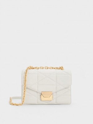 τσαντα χειροσ Charles And Keith Blanche Chevron Chain ασπρα | 60483-JZYO