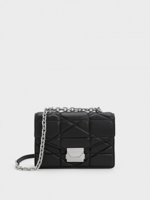 τσαντα χειροσ Charles And Keith Blanche Chevron Chain μαυρα | 18957-LUNM