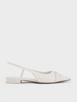 Παπουτσια Μπαλαρινεσ Charles And Keith Bow Pointed-toe Slingback ασπρα | 06475-MUXQ