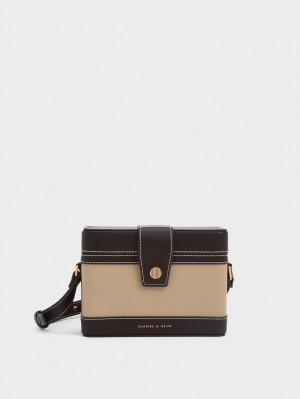 τσάντεσ χιαστί Charles And Keith Bronte Contrast-Trim Boxy καφε | 28913-DRXT