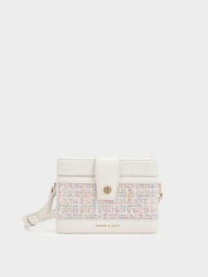 τσάντεσ χιαστί Charles And Keith Bronte Tweed Boxy ανοιχτο ροζ | 31750-TYNX