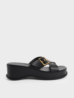 Πεδιλα Πλατφορμεσ Charles And Keith Buckled Crossover μαυρα | 32840-SXGM